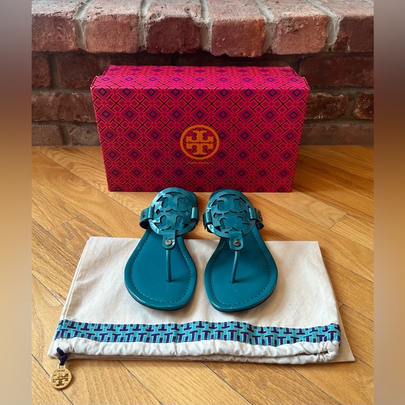Tory Burch Teal Logo Thong Sandals - Picture 3 of 11